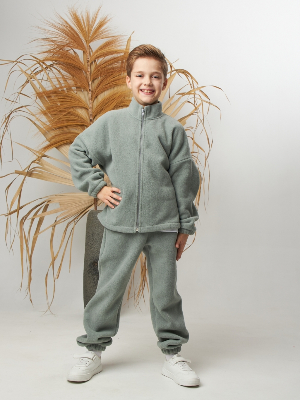 331. Костюм детский (Брюки+Толстовка), оливковый, 100% полиэстер, р. 122,128,134,140